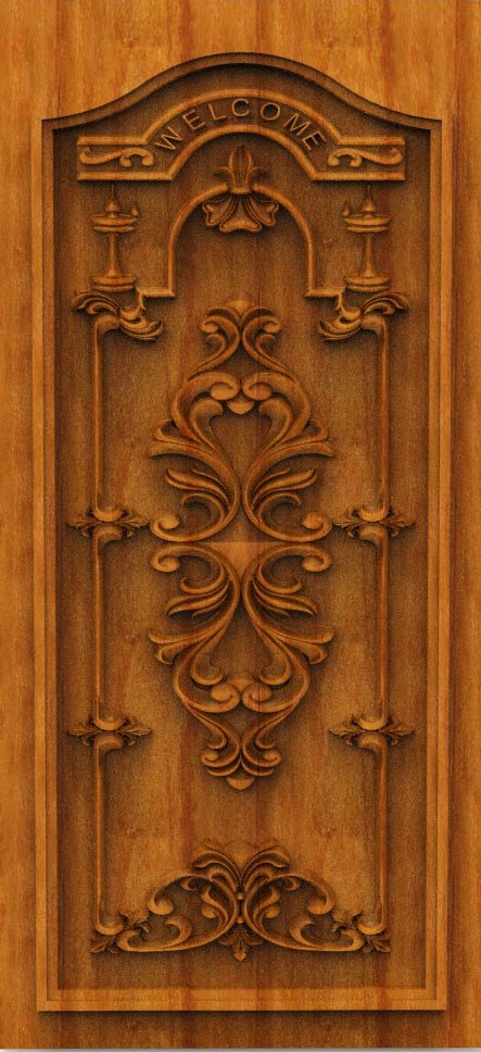 3D DOOR - OAK-97 Elegant Welcome Floral Relief Carving Design